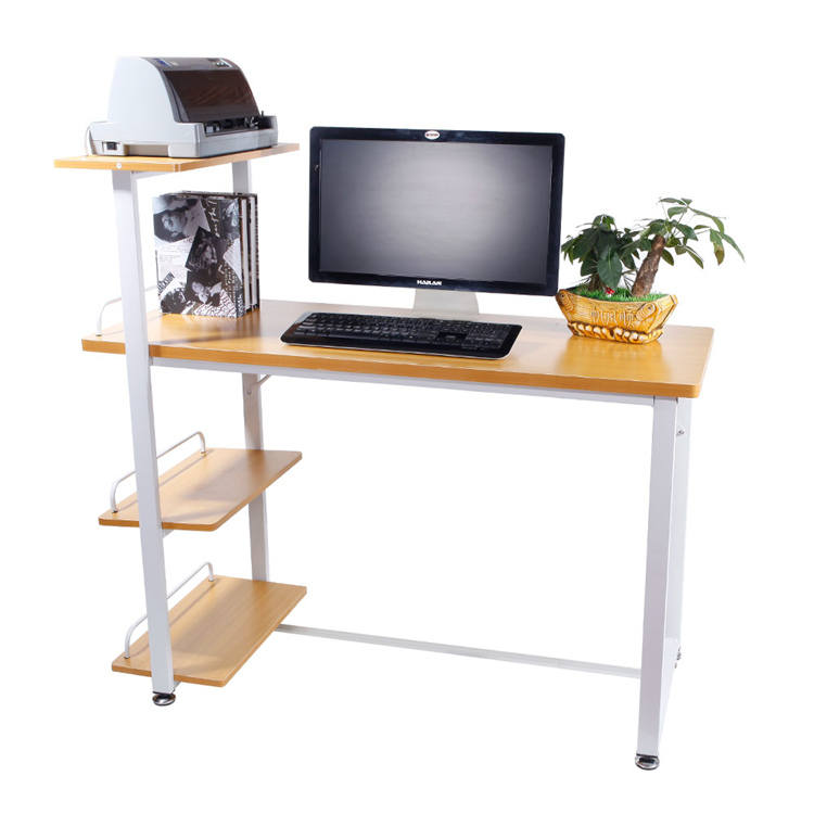  High Strength Home Office Computer Desk with 4-Tier Storage Shelves Wood Color
